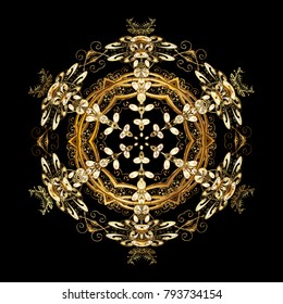 Snowflakes design. Superb design poster, cover, card design in black and yellow colors. Trendy stylized snowflakes and elements memphis cards. Retro style texture, abstract winter elements.