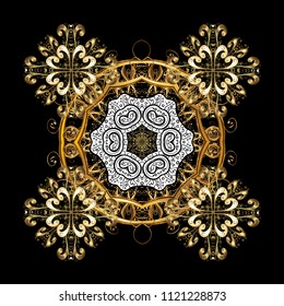 Snowflakes design. Trendy stylized snowflakes and elements memphis cards. Superb design poster, cover, card design in black, brown and beige colors. Retro style texture, abstract winter elements.