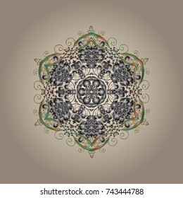 Snowflakes design. Trendy stylized snowflakes and elements memphis cards. Retro style texture, abstract winter elements. Superb design poster, cover, card design in beige, gray and green colors.