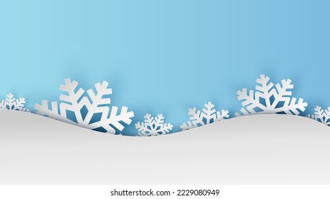 Snowflakes design for winter with blank space. Abstract Paper Craft Snowflakes background. Greeting card for winter. paper art design. vector, illustration.