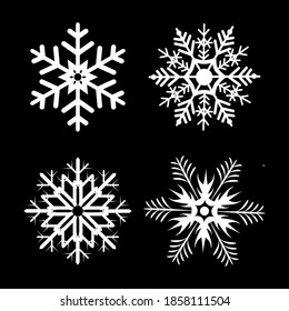 Diseño de copos de nieve para el invierno. Copos de nieve de invierno. Colección de copos de nieve finos aislados en el fondo negro. Iconos planos de nieve, silueta. Buen elemento para la pancarta de Navidad, tarjetas. etc.