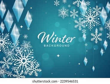 Snowflakes design for winter with snowflakes paper cut style on color background. 