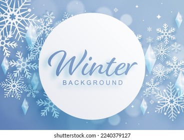 Snowflakes design for winter with snowflakes paper cut style on color background. 