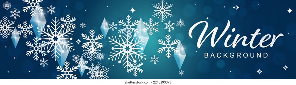 Snowflakes design for winter with snowflakes paper cut style on color background. 