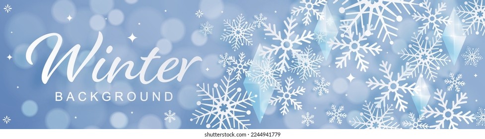 Diseño de copos de nieve para el invierno con copos de nieve, estilo de corte de papel sobre fondo de color. 