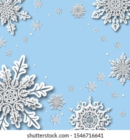 Snowflakes design for winter with place text space. Greeting card for winter. paper art design. Vector  illustration.