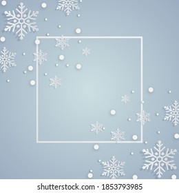 Diseño de copos de nieve para el invierno con espacio de texto. Resumen El fondo de la balsa de papel con copas de nieve. tarjeta de felicitación para el invierno. diseño de arte de papel. vector, ilustración.