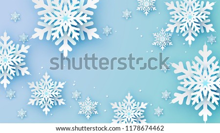 Snowflakes design for winter with place text space. Abstract Paper Craft Snowflakes background. greeting card for winter. paper art design. vector, illustration.