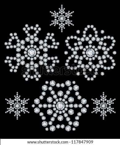 snowflakes of diamonds on black background