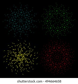 Snowflakes of different colors. Beautiful intricate ornaments for decoration.