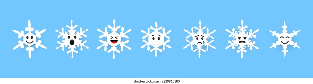 Schneeflocken mit unterschiedlichen Emotionen, Set-Illustration, Wintersymbole