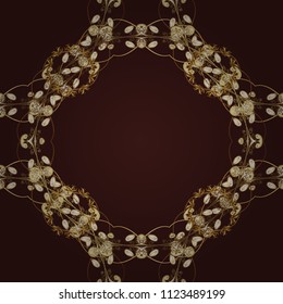 Snowflakes with different ornaments. Vector illustration. Retro textile collection. Elements with brown, yellow and beige colors. Simple Christmas seamless pattern with geometric motifs.