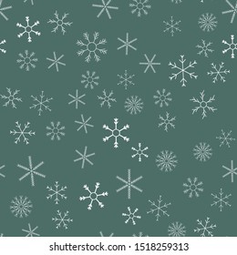 Snowflakes in different shapes and forms. Merry Christmas and New Year seamless vector pattern. Colorful background for Xmas.