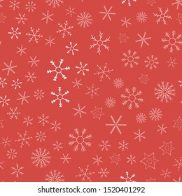 Snowflakes in different shapes and forms. Merry Christmas and New Year seamless vector pattern. Colorful background for Xmas.