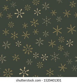 Snowflakes in different shapes and forms. Merry Christmas and New Year seamless vector pattern. Colorful background for Xmas.