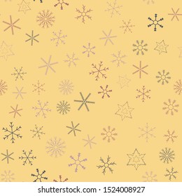 Snowflakes in different shapes and forms. Merry Christmas and New Year seamless vector pattern. Colorful background for Xmas.
