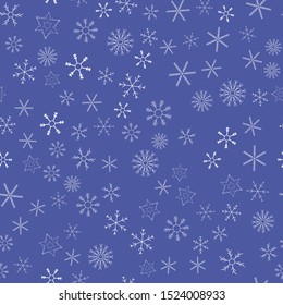 Snowflakes in different shapes and forms. Merry Christmas and New Year seamless vector pattern. Colorful background for Xmas.