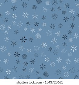 Snowflakes in different shapes and forms. Merry Christmas and New Year seamless vector pattern. Colorful background for Xmas.