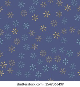 Snowflakes in different shapes and forms. Merry Christmas and New Year seamless vector pattern. Colorful background for Xmas.