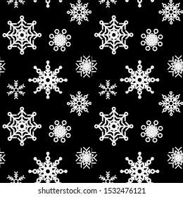 Snowflakes of different shapes. Vector illustration.
Winter pattern. Snow background. Doodle, artline. Design for christmas wrapping, textile, paper.EPS 10