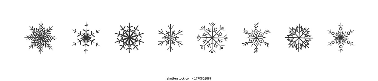 Icono de garrapatas de Snowflakes. Copo de nieve dibujado a mano. Ilustración del vector