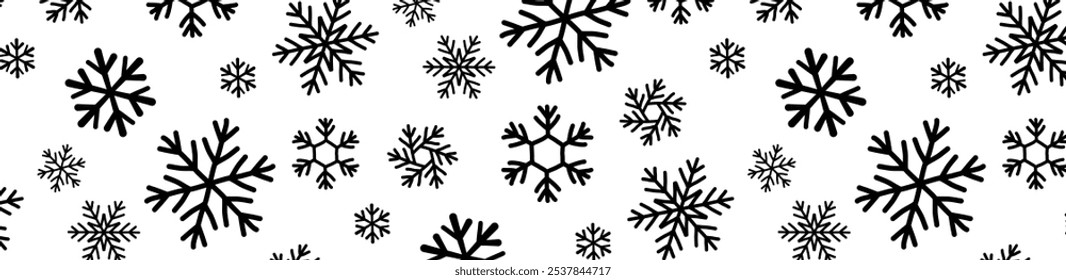 Copos de nieve doodle sin patrón de fondo	