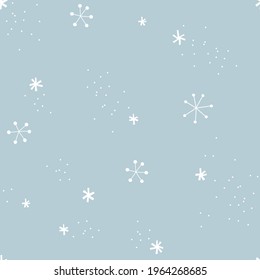 Snowflakes dotty snow neutral blue vector seamless pattern. Cute tiny decorative doodle winter snowfall background. Snowy Christmas abstract print design.