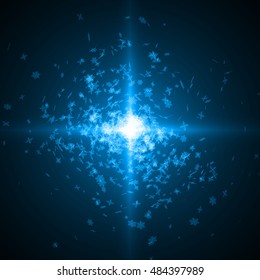 snowflakes explosion with light beam. blue version