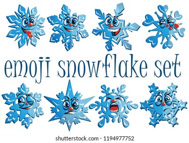 Snowflakes with faces. Emotions to celebrate Christmas and New Year. Vector graphics.