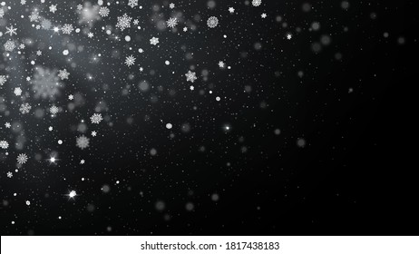 Snowflakes fade from top corner. Blizzard overlay, cold winter snow and Christmas snowfall vector illustration