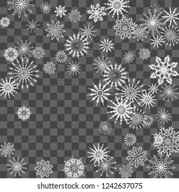 Snowflakes fall on the background. Winter vector background. The effect of decorating snowflakes. The winter vacation. Well suited for a Christmas card, banner or poster. EPS 10