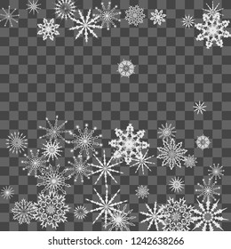 Snowflakes fall on the background. Winter vector background. The effect of decorating snowflakes. The winter vacation. Well suited for a Christmas card, banner or poster. EPS 10