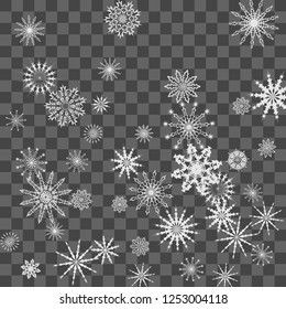 Snowflakes fall on the background. Winter vector background. The effect of decorating snowflakes. The winter vacation. Well suited for a Christmas card, banner or poster. EPS 10