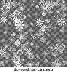 Snowflakes fall on the background. Winter vector background. The effect of decorating snowflakes. The winter vacation. Well suited for a Christmas card, banner or poster. EPS 10