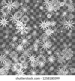 Snowflakes fall on the background. Winter vector background. The effect of decorating snowflakes. The winter vacation. Well suited for a Christmas card, banner or poster. EPS 10