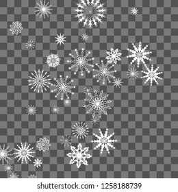 Snowflakes fall on the background. Winter vector background. The effect of decorating snowflakes. The winter vacation. Well suited for a Christmas card, banner or poster. EPS 10