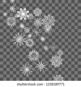 Snowflakes fall on the background. Winter vector background. The effect of decorating snowflakes. The winter vacation. Well suited for a Christmas card, banner or poster. EPS 10