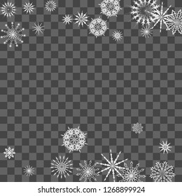 Snowflakes fall on the background. Winter vector background. The effect of decorating snowflakes. The winter vacation. Well suited for a Christmas card, banner or poster. EPS 10