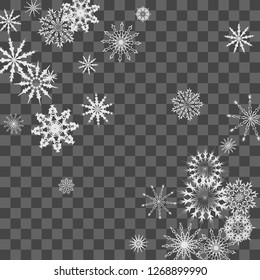 Snowflakes fall on the background. Winter vector background. The effect of decorating snowflakes. The winter vacation. Well suited for a Christmas card, banner or poster. EPS 10