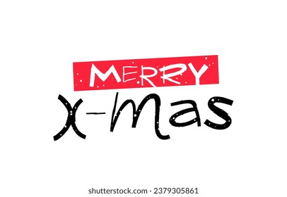 Snowflakes fall on the inscription Merry X-mas. New Year greeting card. Stylish lettering. Fashionable modern font. Vector illustration on a white background.