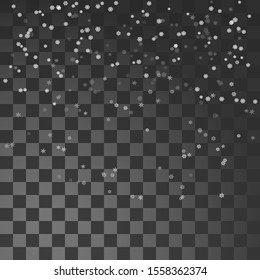 Snowflakes are falling from above. Vector illustration for design, transparent background.