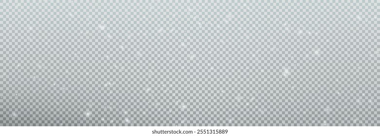 Snowflakes falling christmas decoration isolated background. White snow flying on transparent. Vector heavy snowfall, snowflakes in different shapes and forms.	
