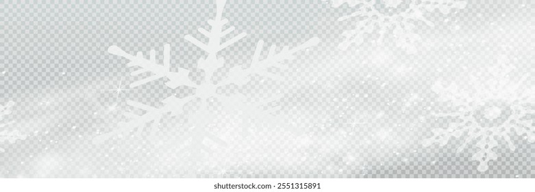 Flocos de neve caindo decoração de natal fundo isolado. Neve branca voando sobre transparente. Vetor queda de neve pesada, flocos de neve em diferentes formas e formas.	