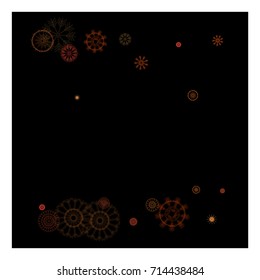 Snowflakes Falling Down Confetti. Celebration Background. Red Glitter, New Year, Christmas Festive Border. Abstract Party Night Poster Texture Isolated on Black. Light, Shimmer, Gold Glitter Snowflake