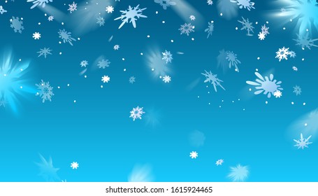 Snowflakes falling flying on blue background. Winter decorative frame border. Vector design element.