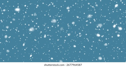 Copos de nieve que caen sobre fondo azul, fondo estacional de Clima frío invernal para Navidades, año Nuevo y diseño de decoración de Festiva. Textura Abstractas limpia. Ilustración vectorial.