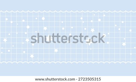 Snowflakes falling on a light blue background with a grid pattern and lace trim with winter and illustration and graphic and design element and texture and cold