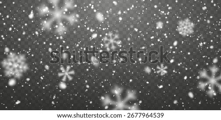 Snowflakes Falling On Transparent Background With Soft Bokeh Winter Effect, Perfect For Christmas, Holiday, and New Year Designs. Vector Illustration.