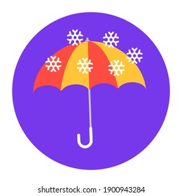 
Snowflakes falling on umbrella denoting snow falling icon