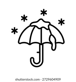 Schneeflocken fallen auf Regenschirm Hinweis Schnee fallen Symbol im Linienstil